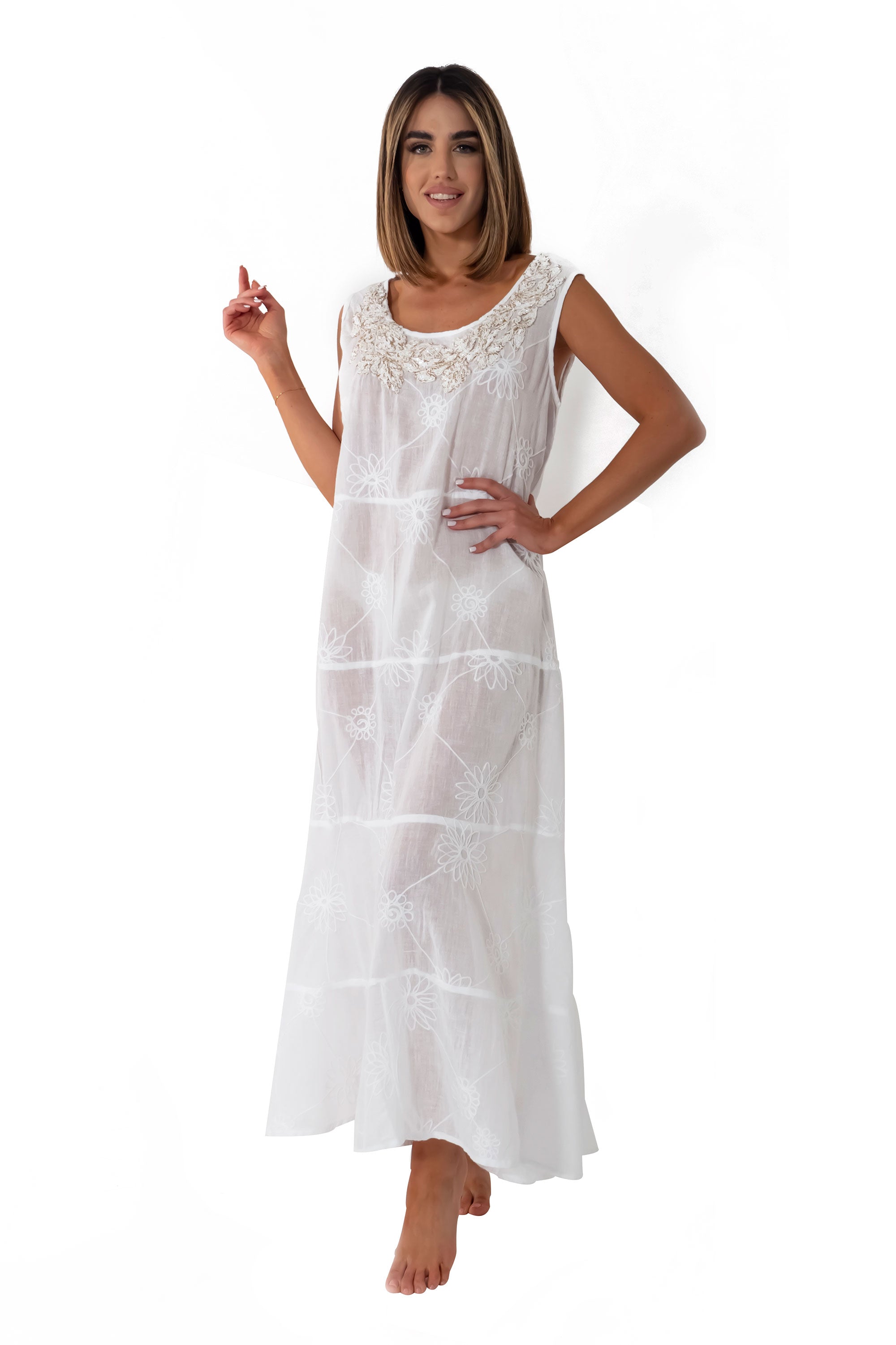 Vestito smanicato in pizzo Lipari
