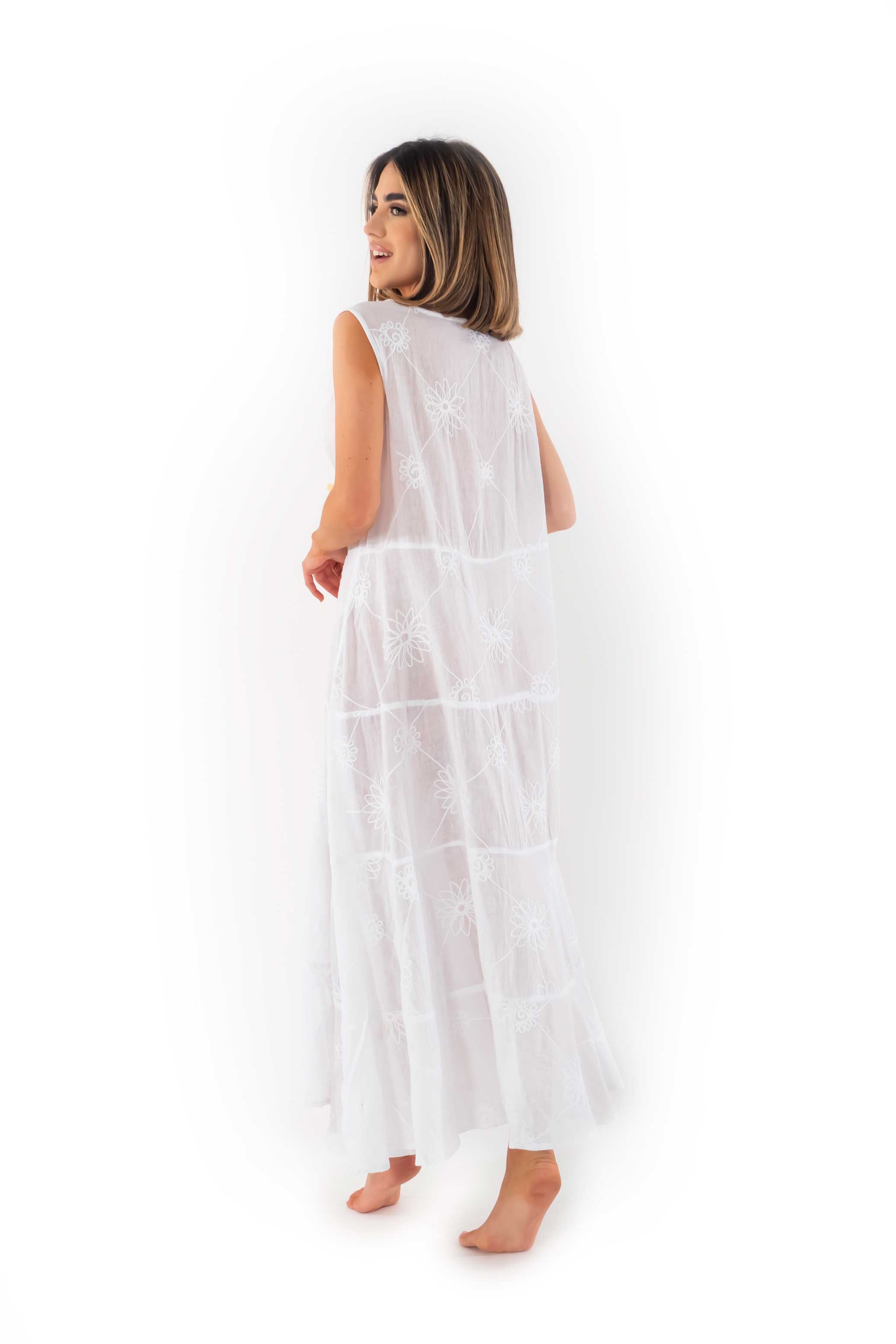 Vestito smanicato in pizzo Lipari