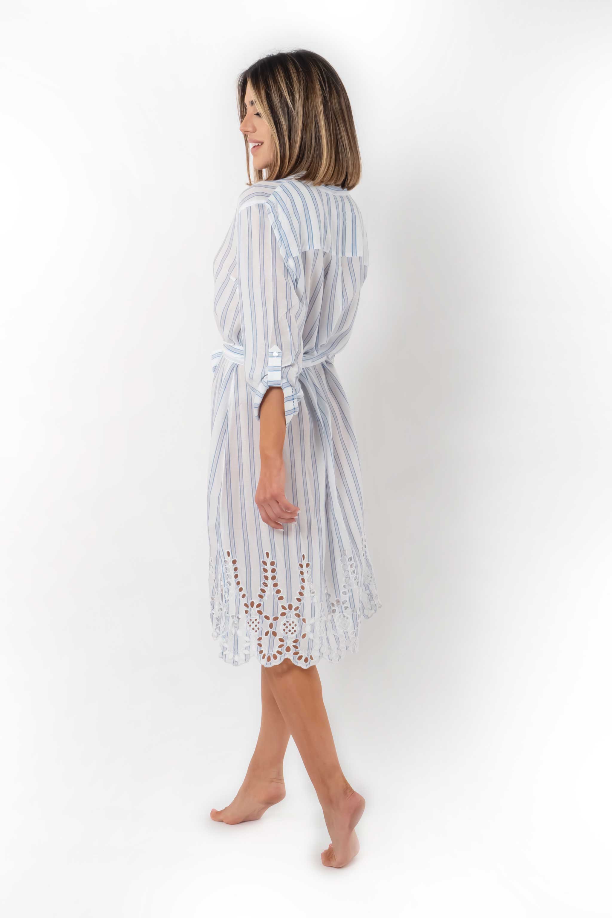 Vestito camicia a righe con maniche 3/4 Romina