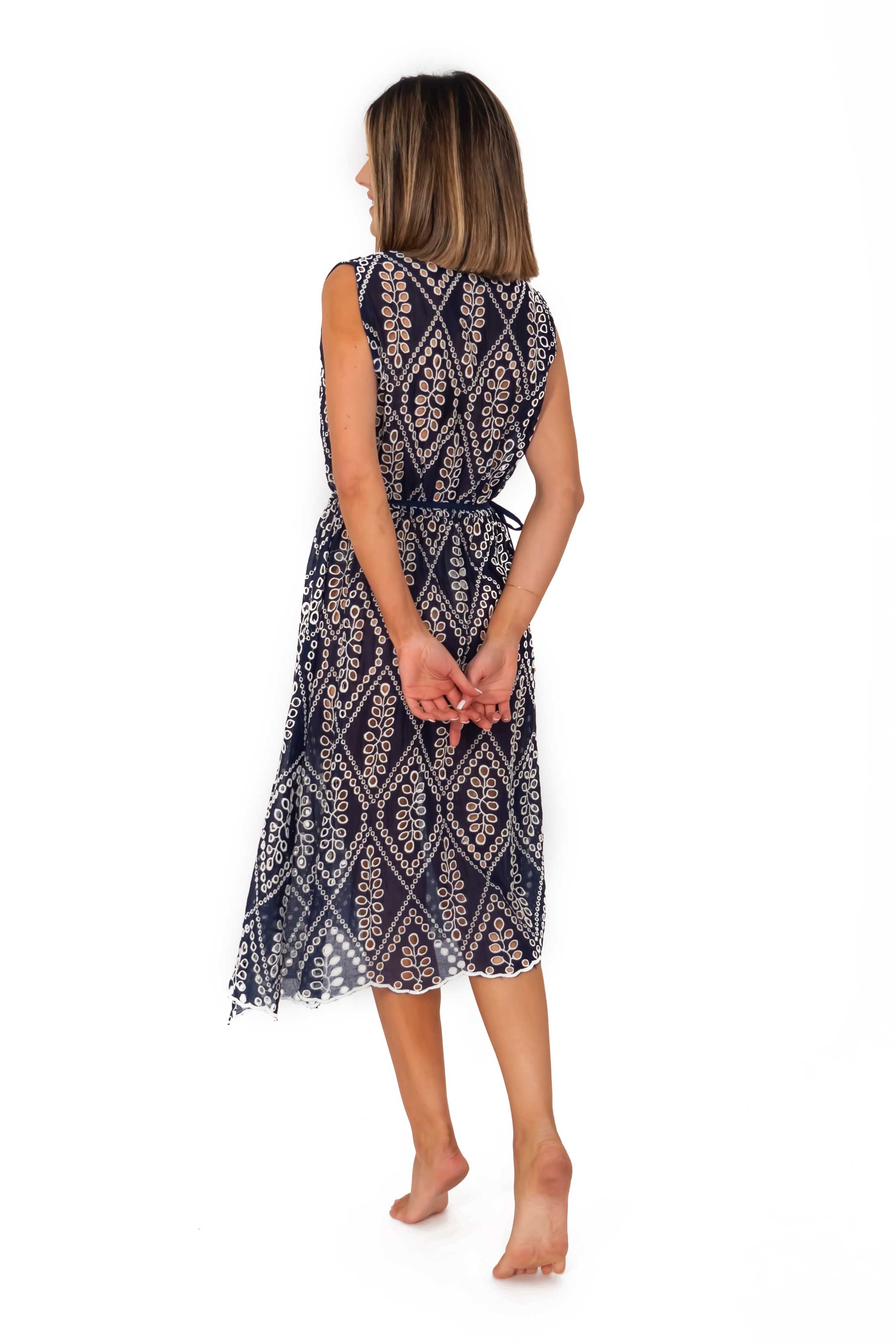 Caftano blu smanicato midi Melania