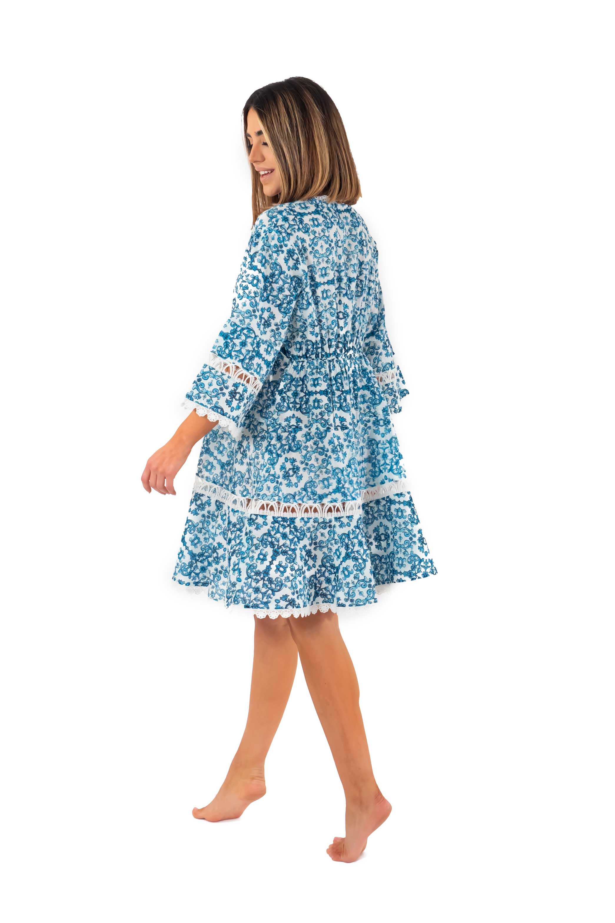 Vestito camicia turchese con maniche a 3/4 Romina