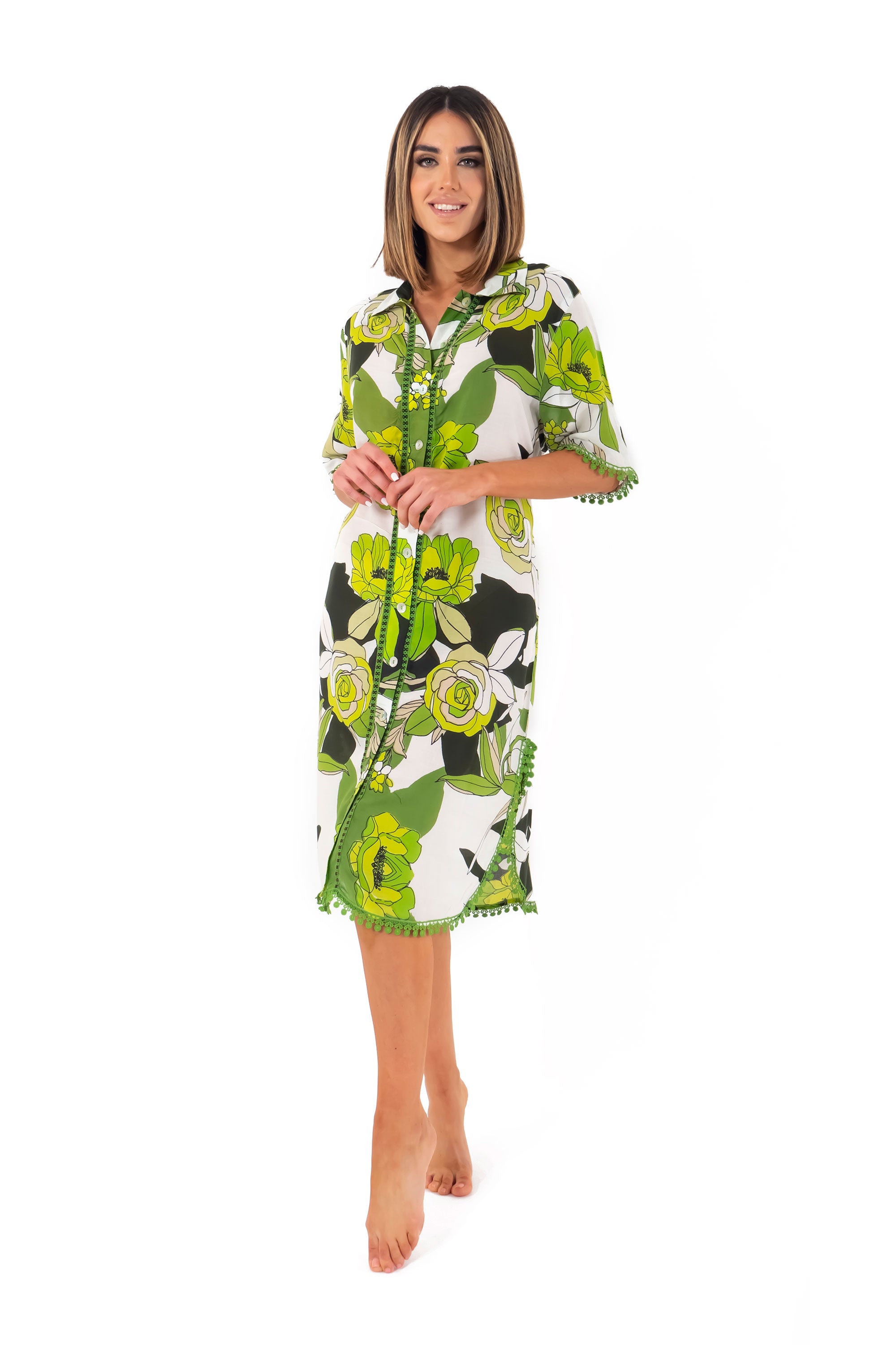 Vestito camicia verde con maniche corte Flora