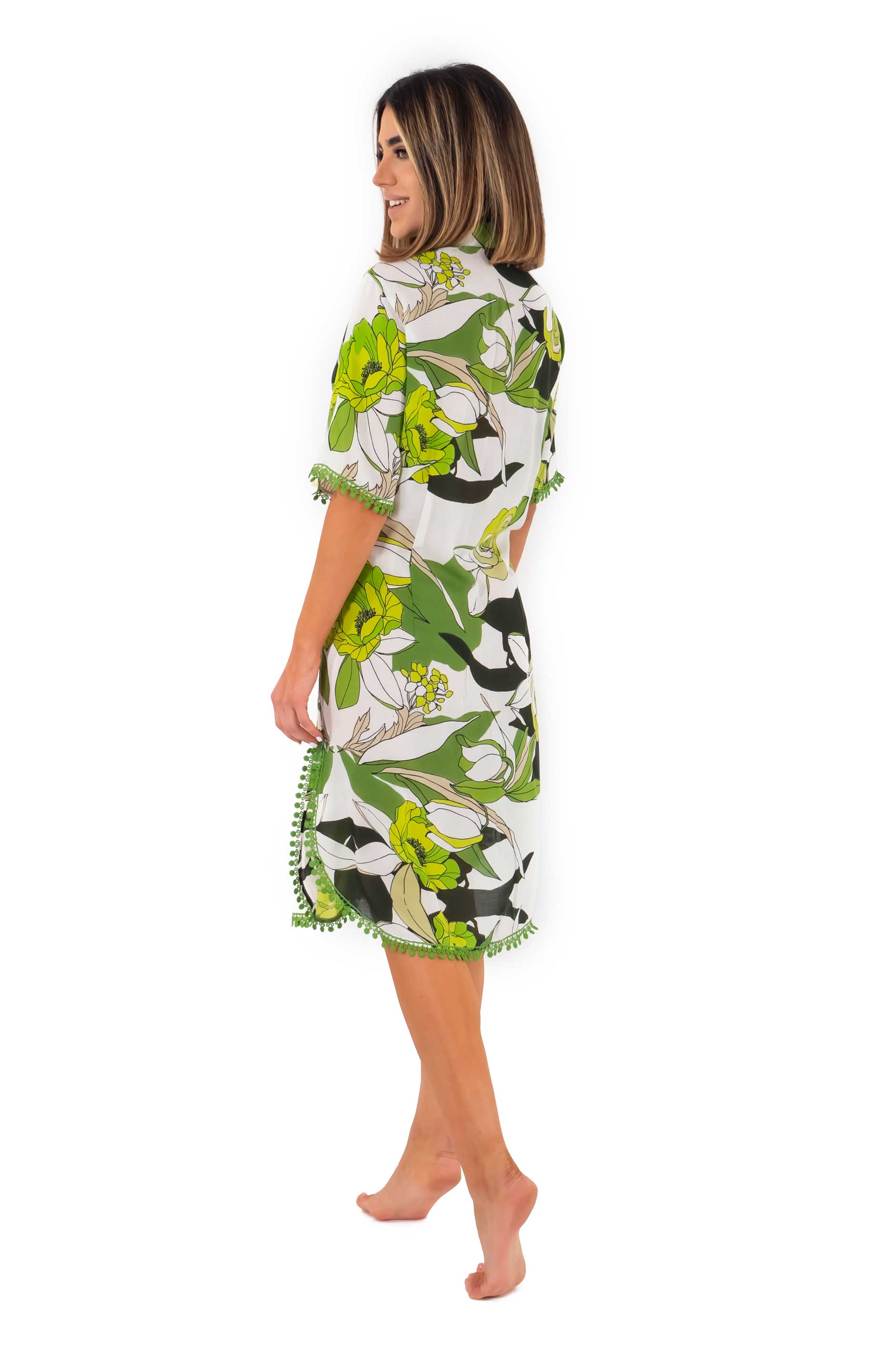 Vestito camicia verde con maniche corte Flora
