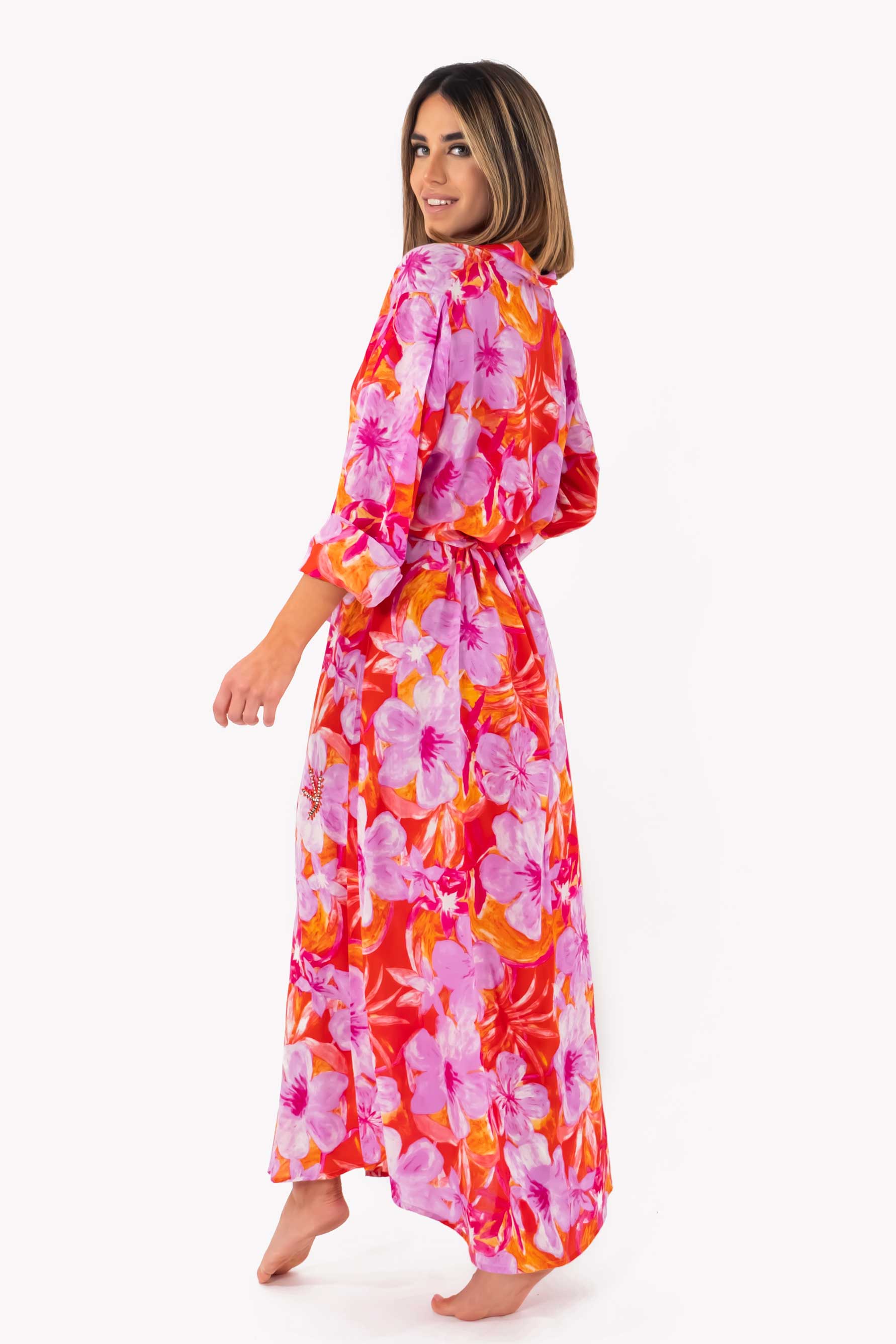 Vestito camicia a fiori lungo Matilde