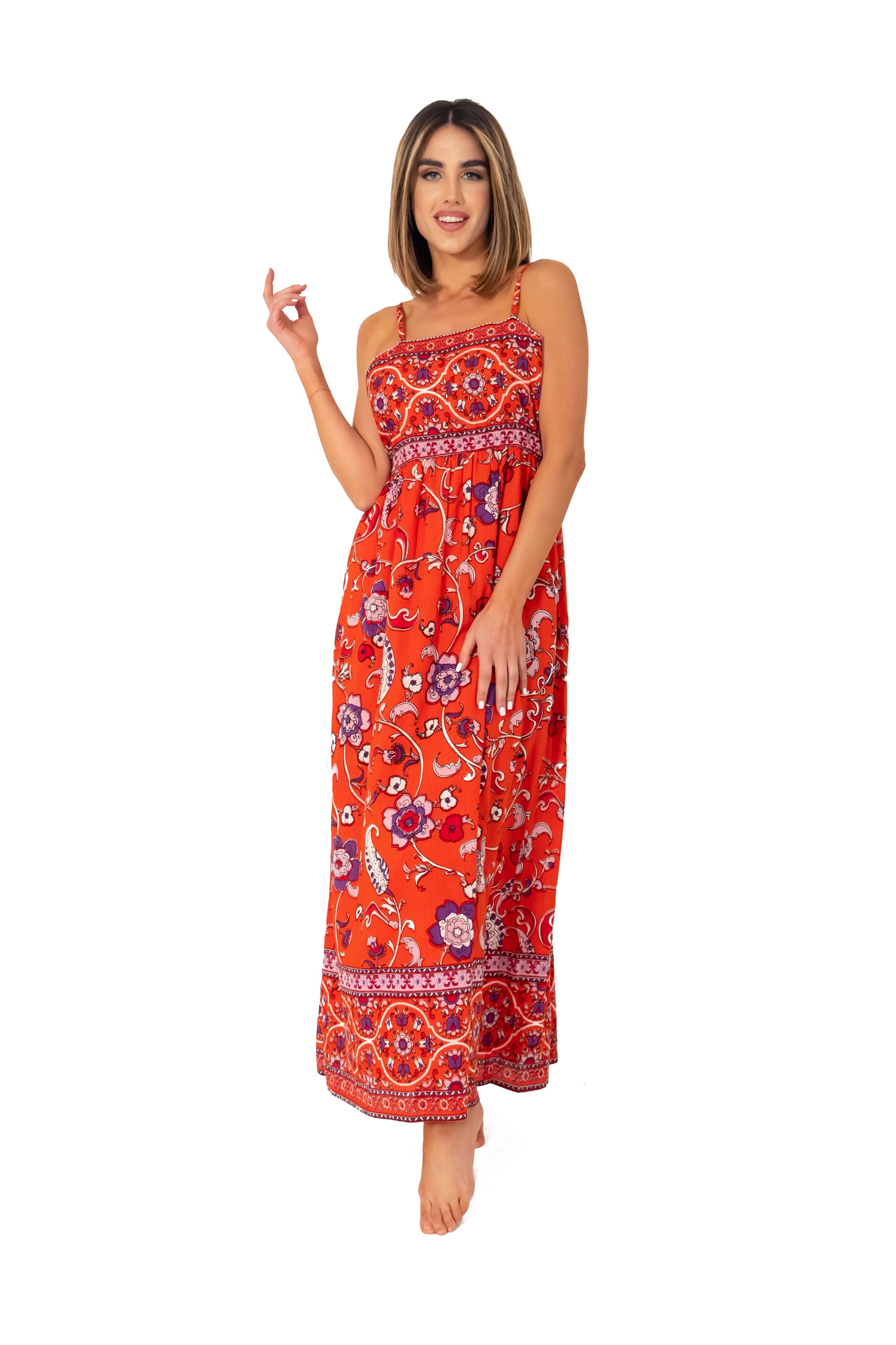 Vestito con fantasia etnica e spalline Valeria