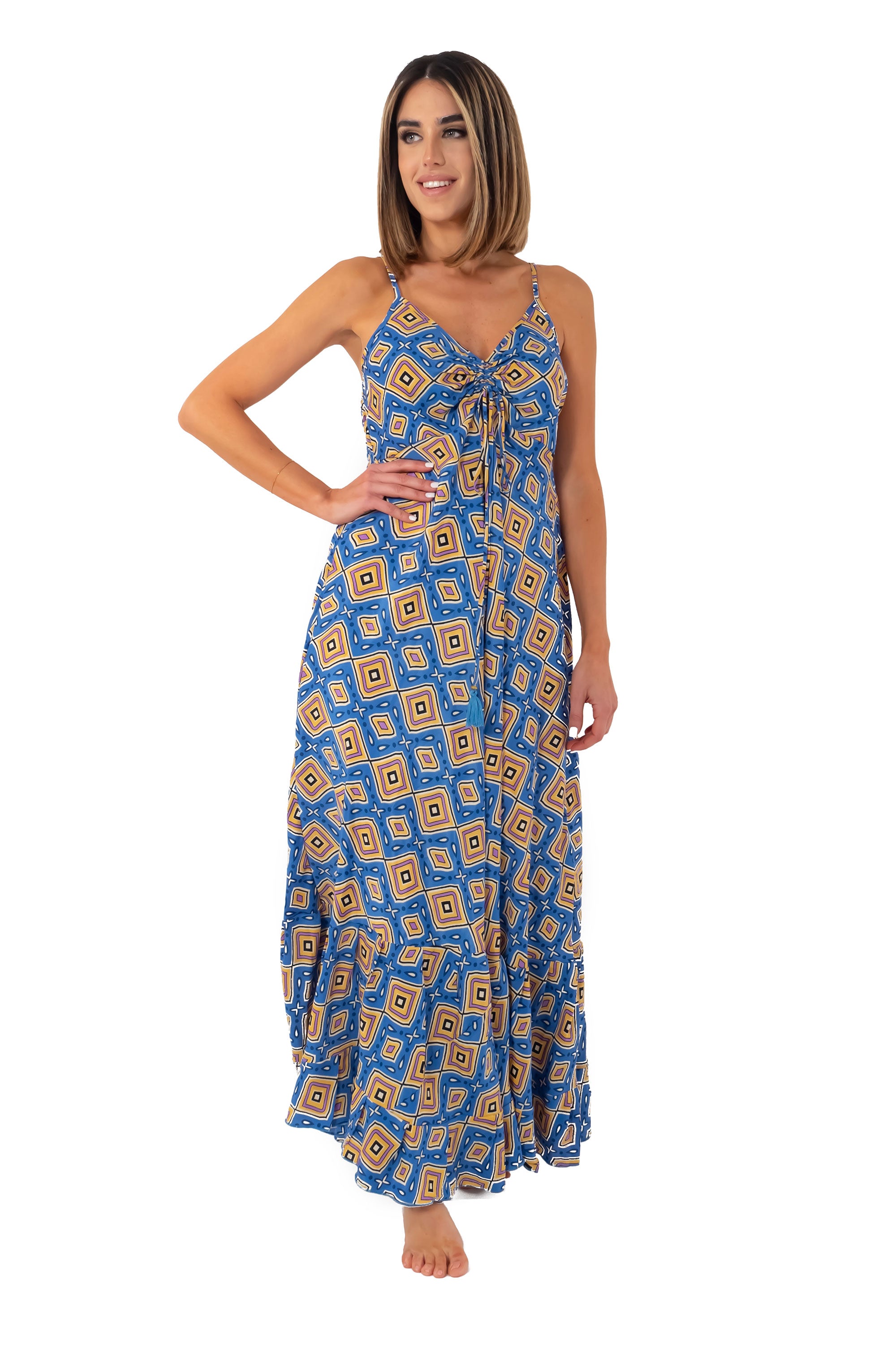 Vestito lungo blu con spalline Angie