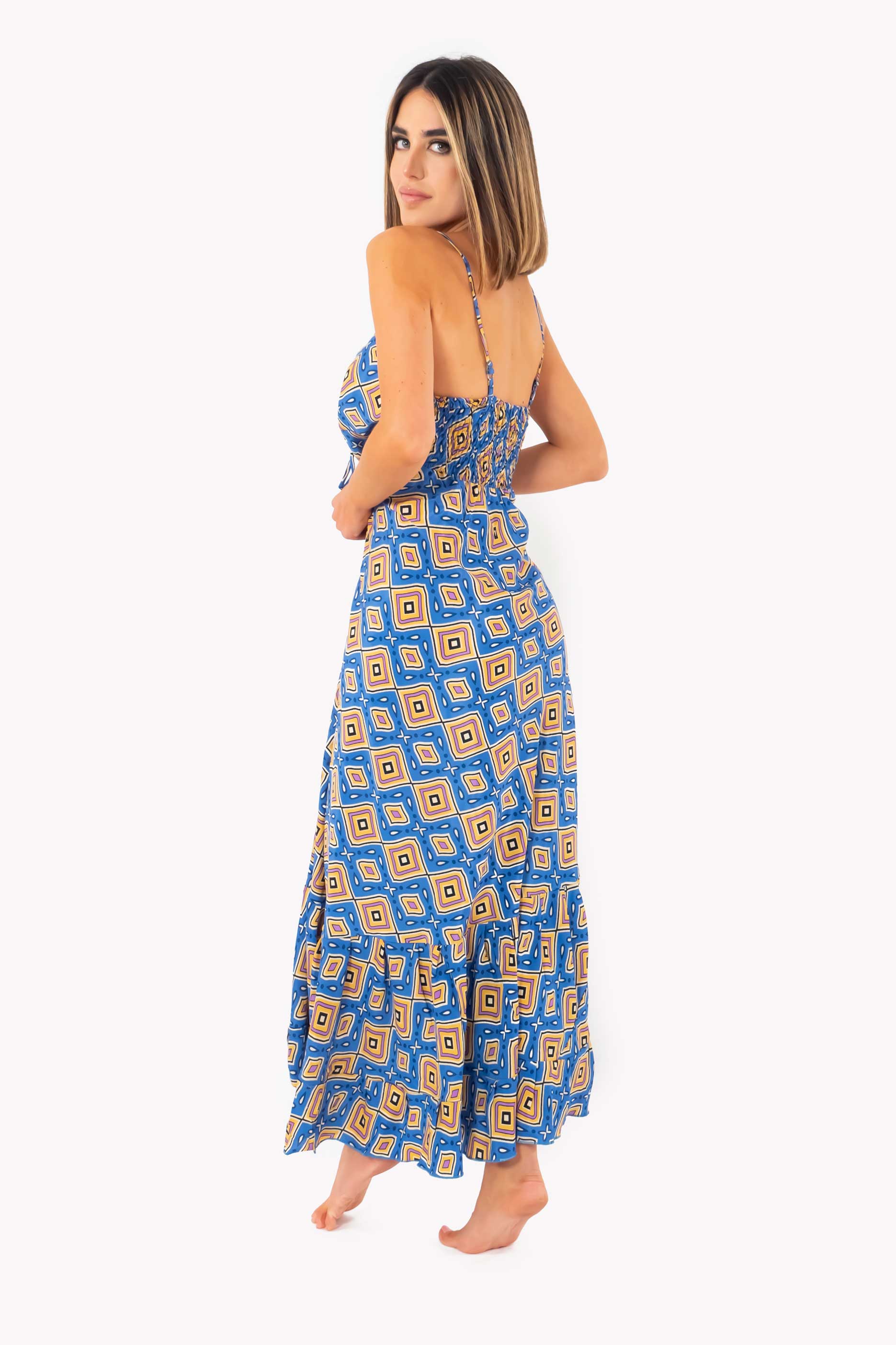 Vestito lungo blu con spalline Angie