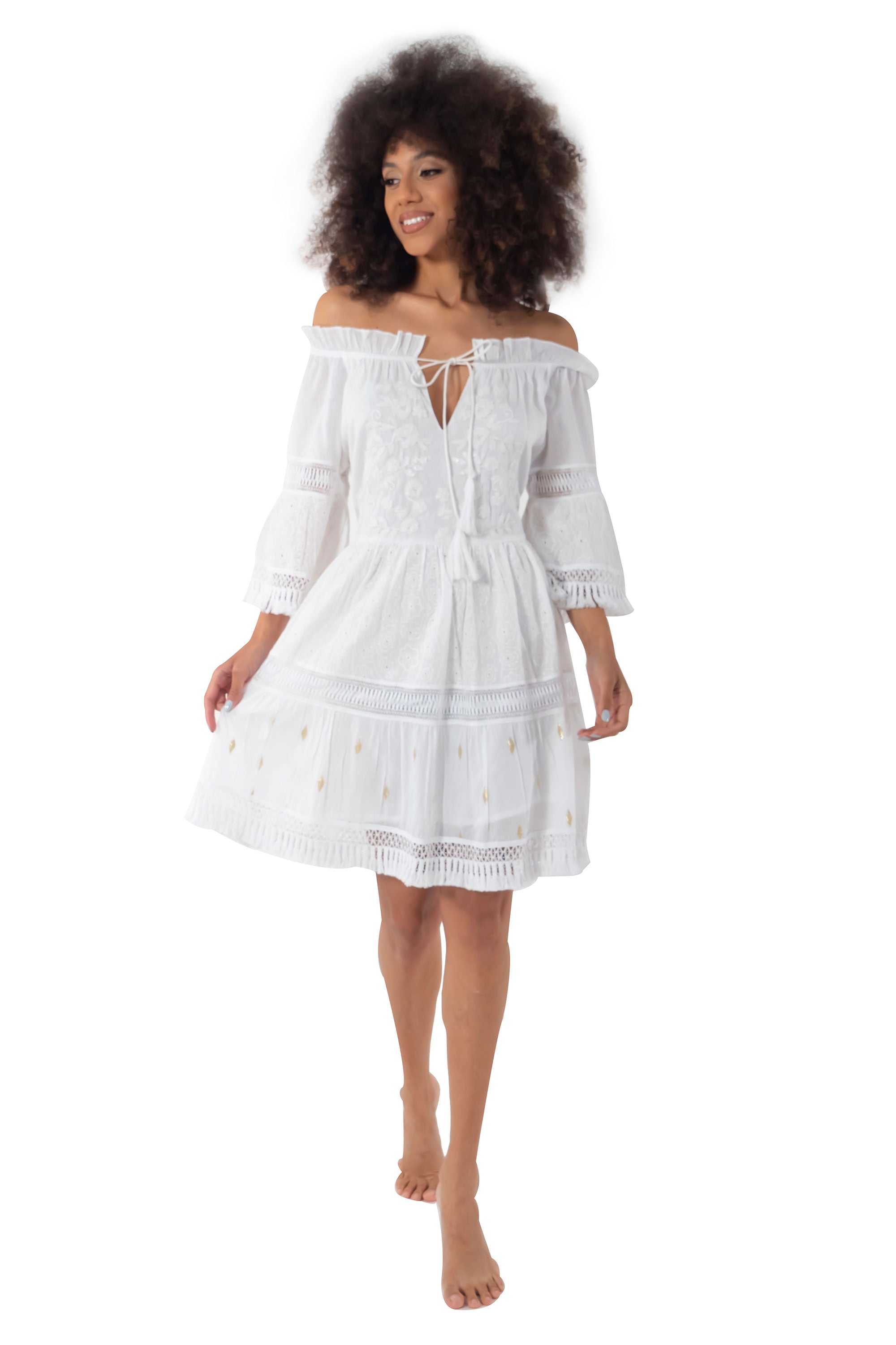 Vestito bianco con maniche a 3/4 Lilia