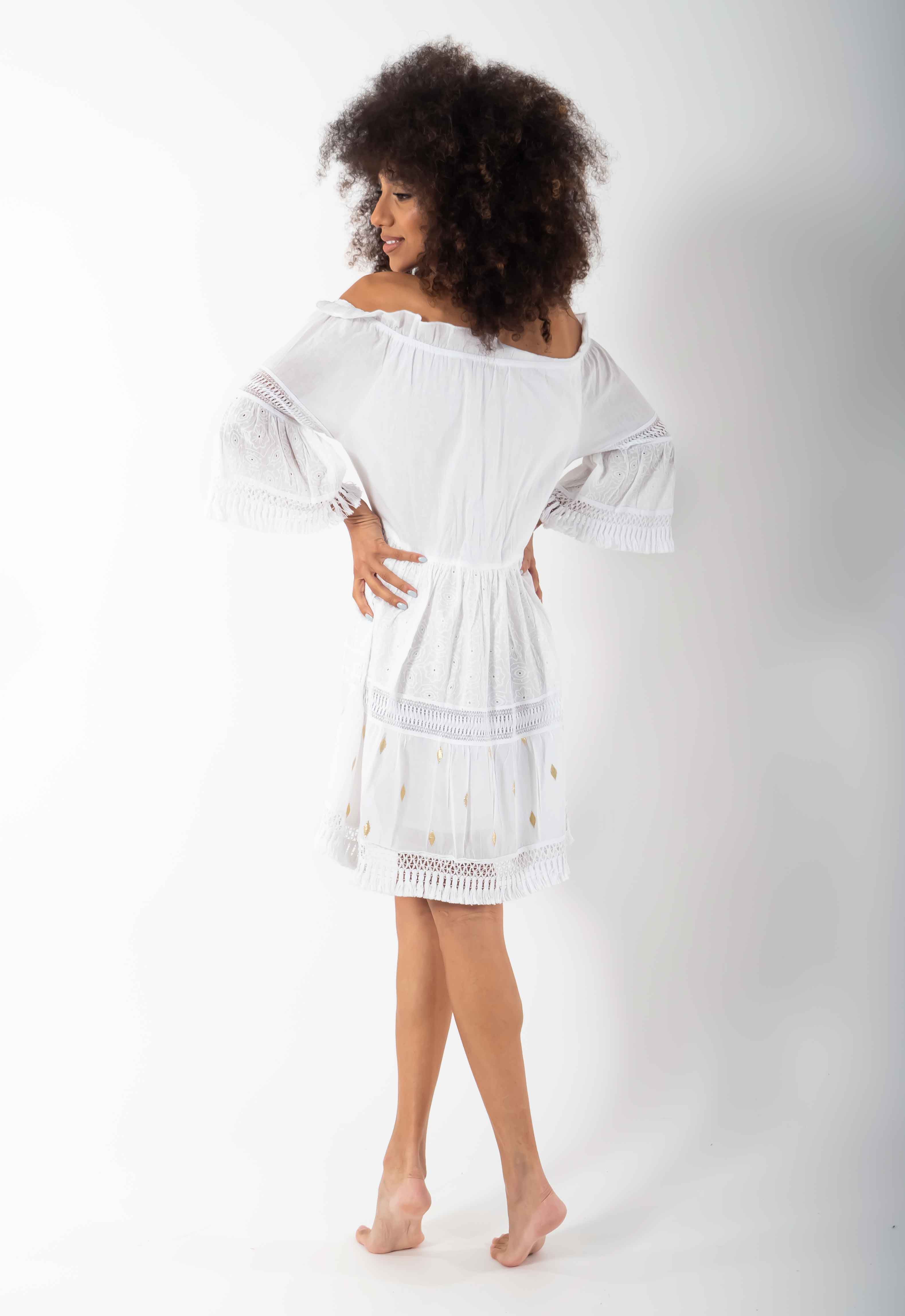 Vestito bianco con maniche a 3/4 Lilia