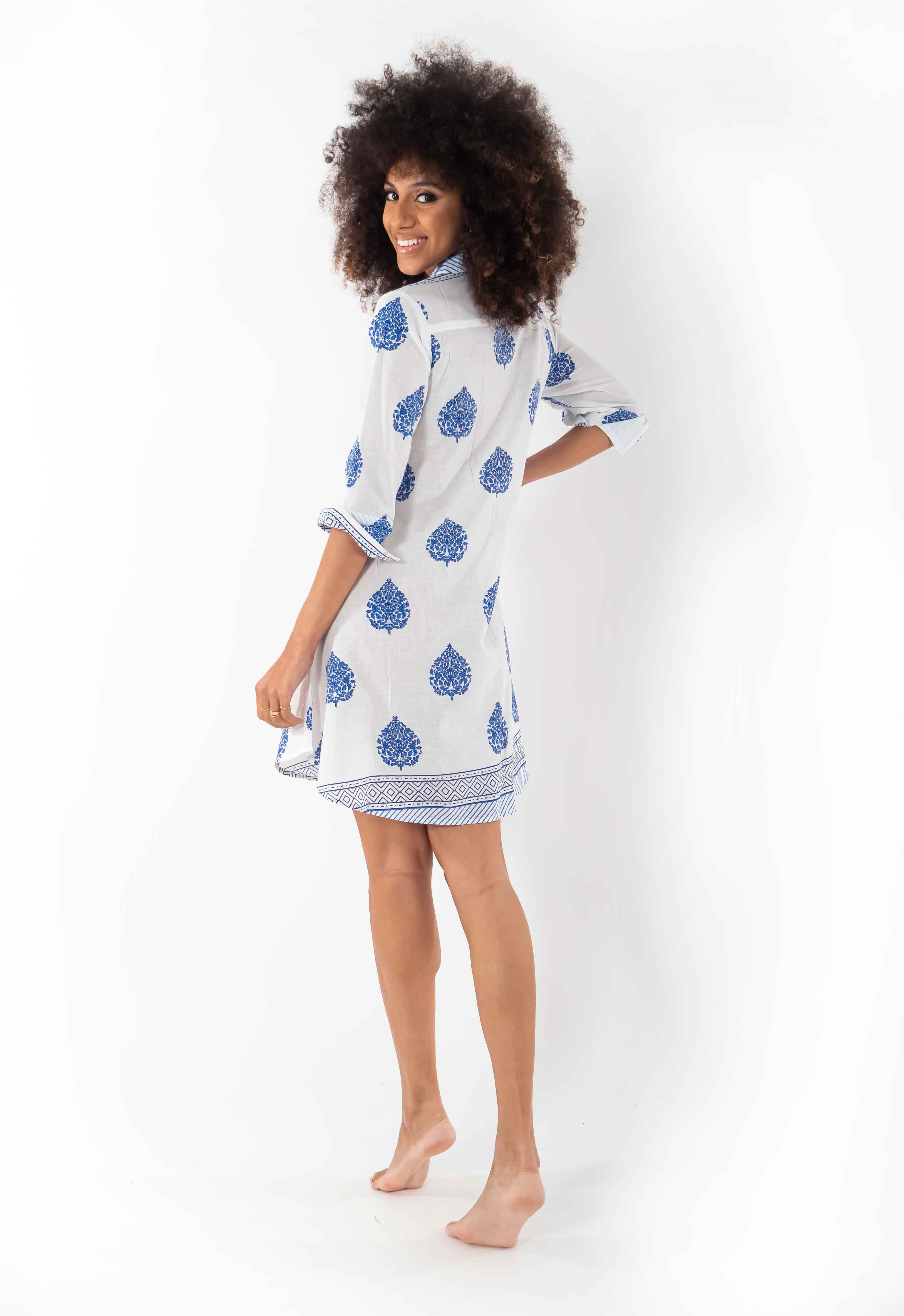 Vestito camicia in cotone con maniche a 3/4 Romina