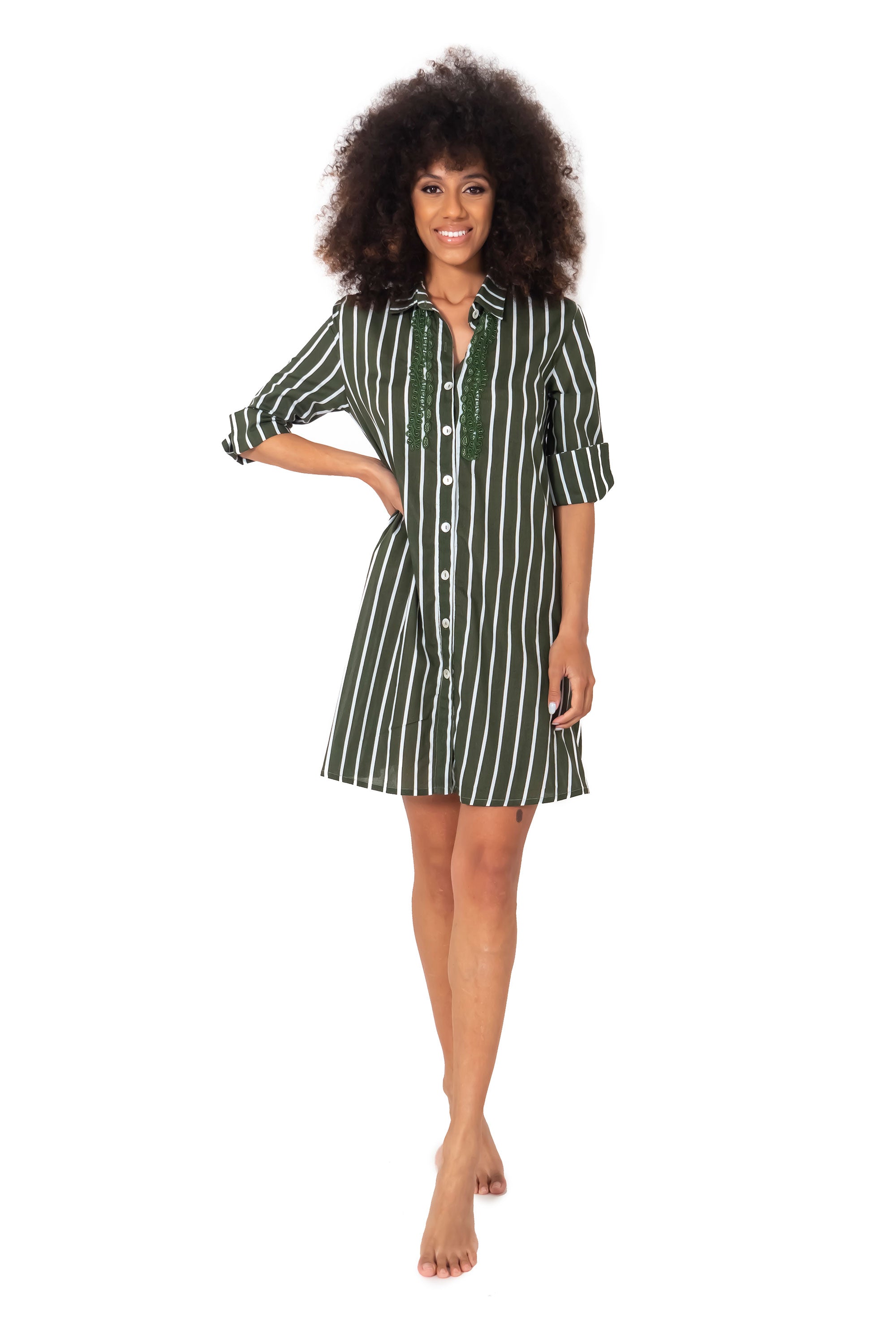 Vestito camicia a righe con maniche a 3/4 Romina