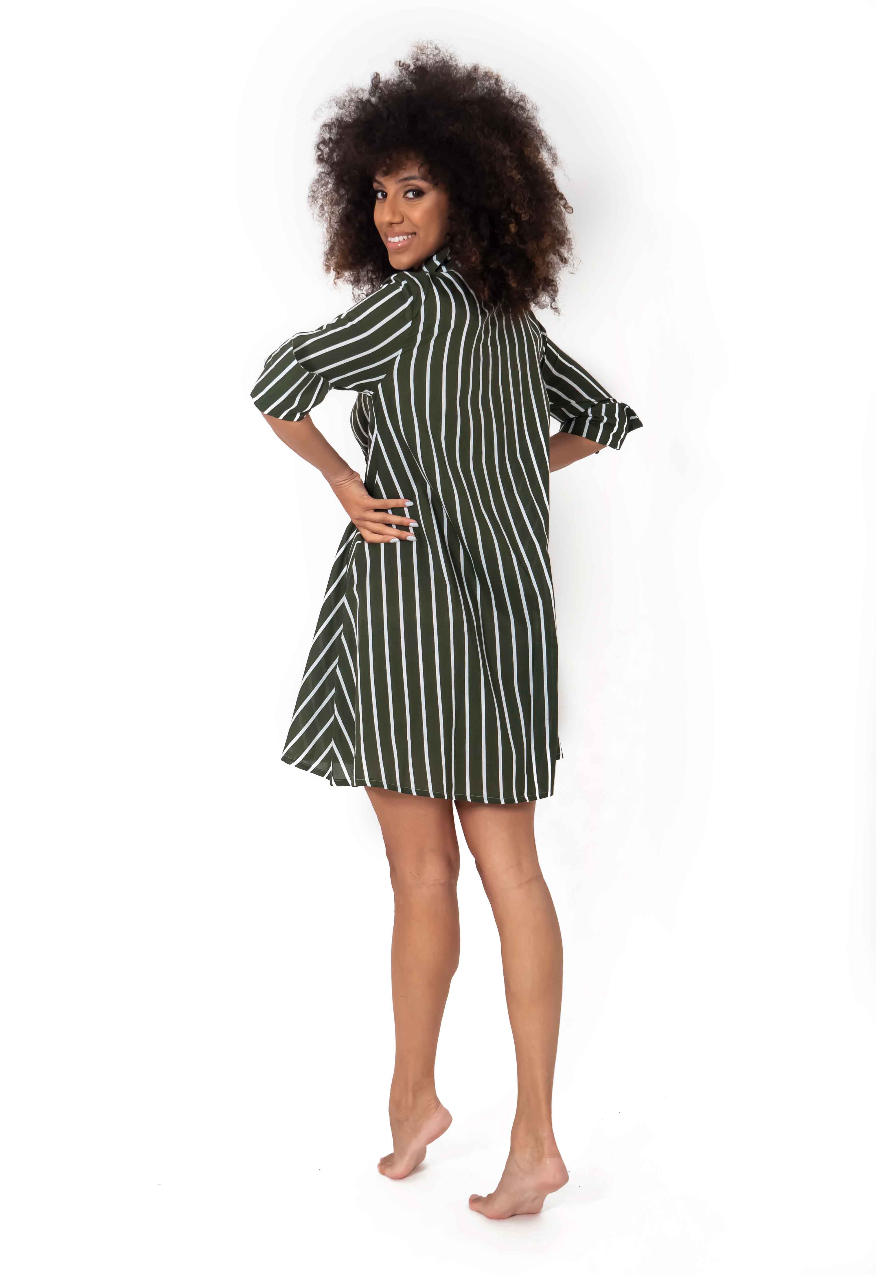 Vestito camicia a righe con maniche a 3/4 Romina