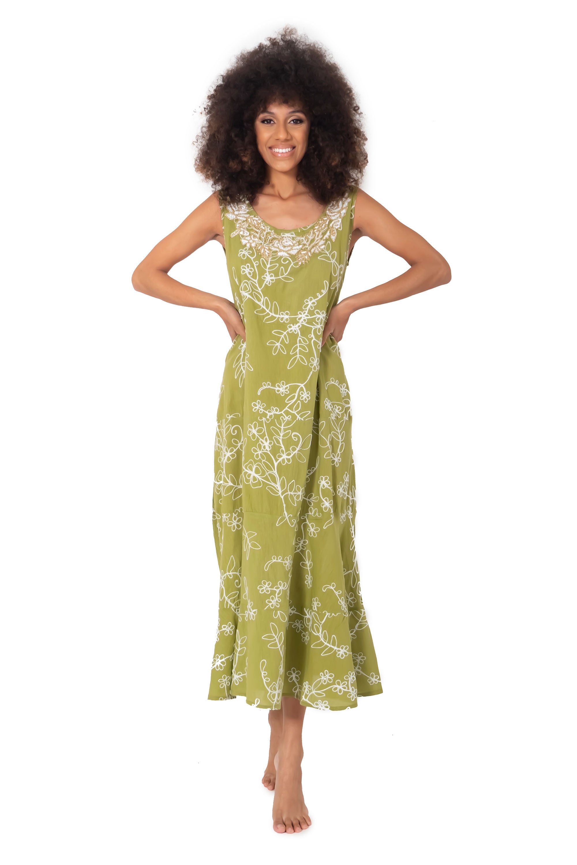 Vestito verde smanicato lungo Lipari