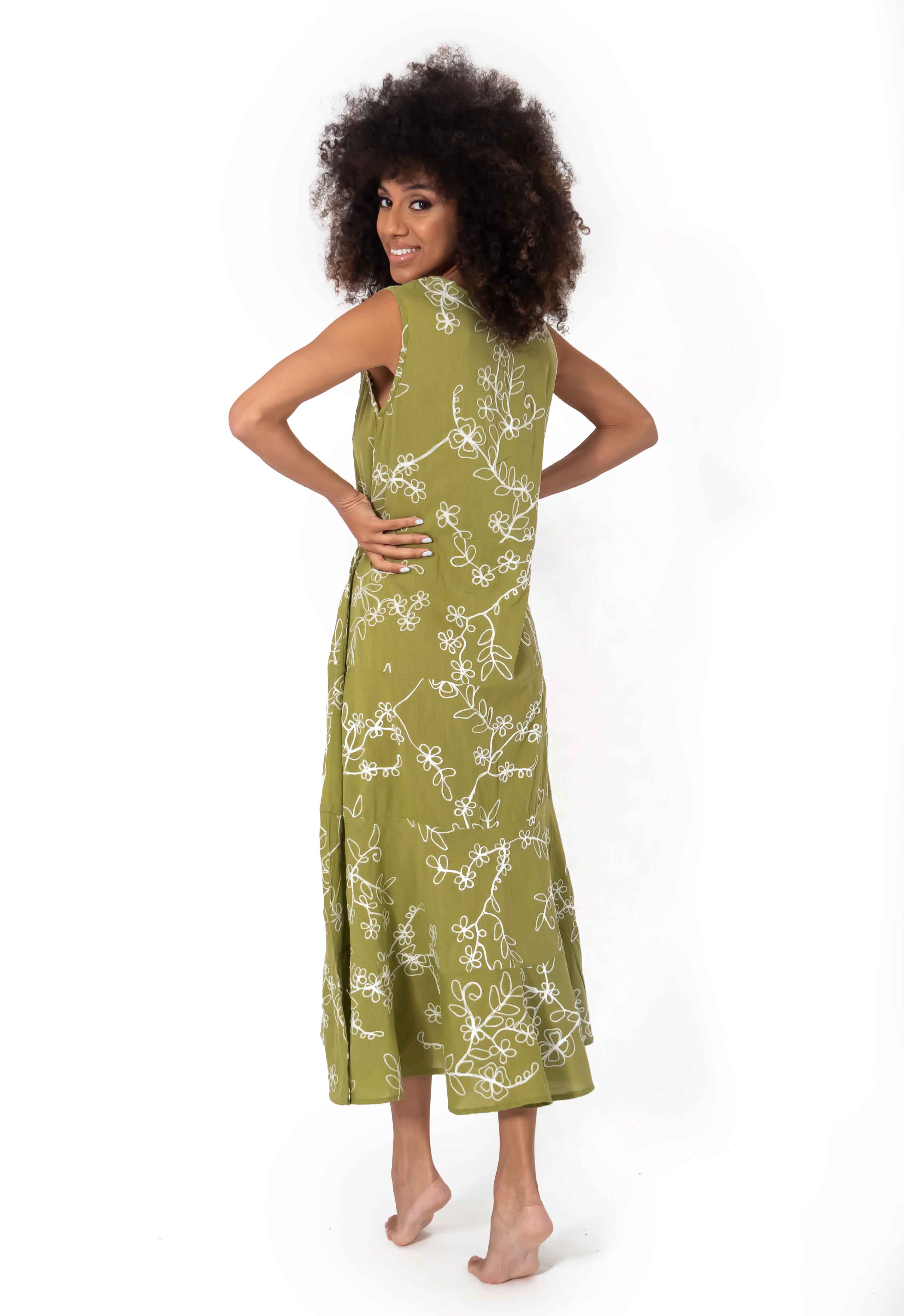 Vestito verde smanicato lungo Lipari
