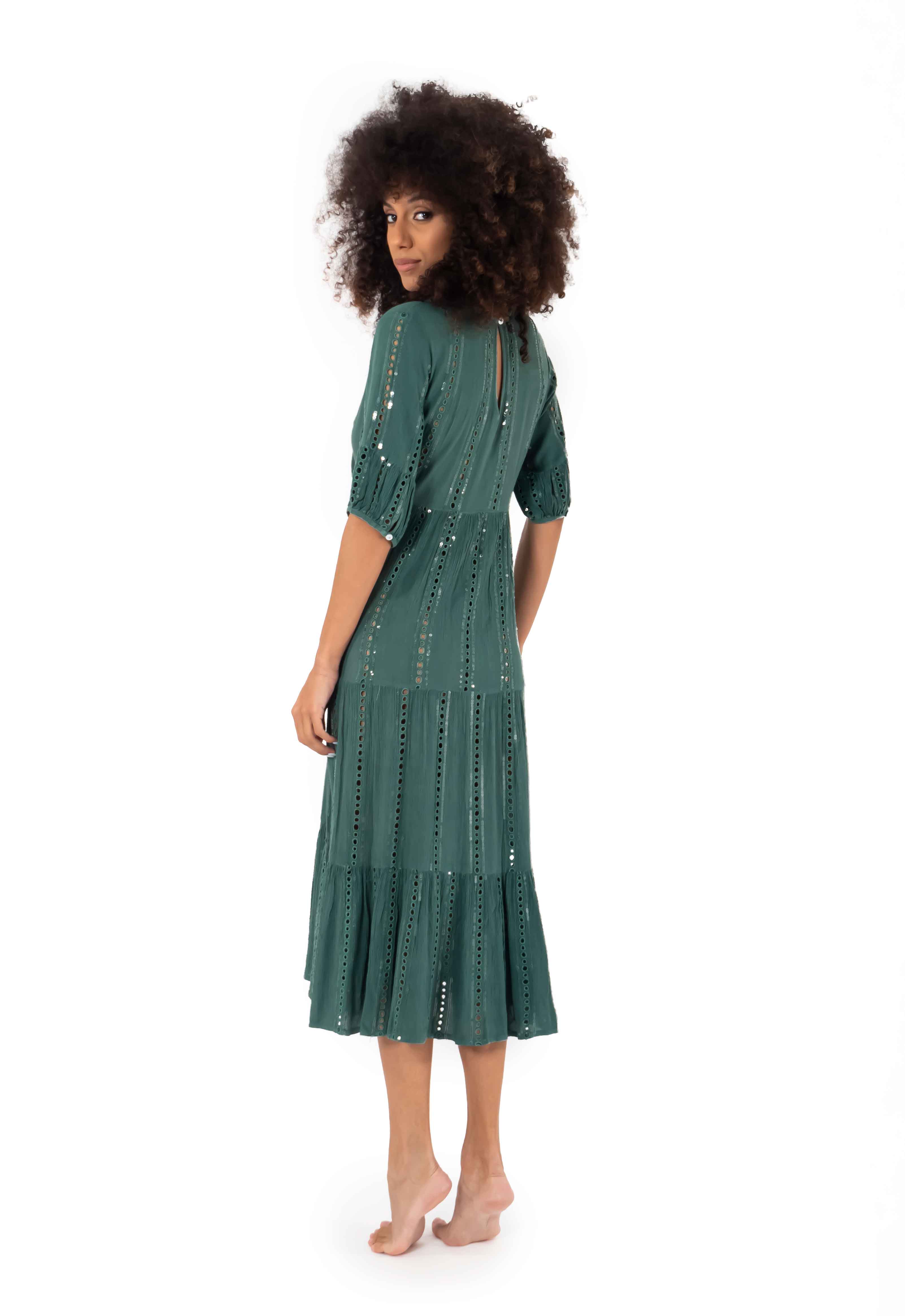 Vestito verde lungo con maniche a 3/4 Vera