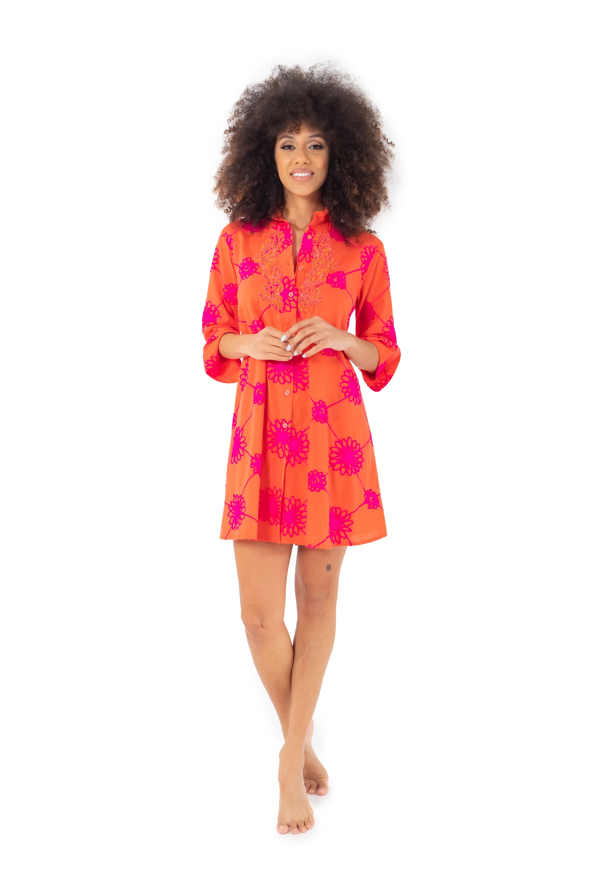 Vestito camicia in cotone con maniche a 3/4 Romina
