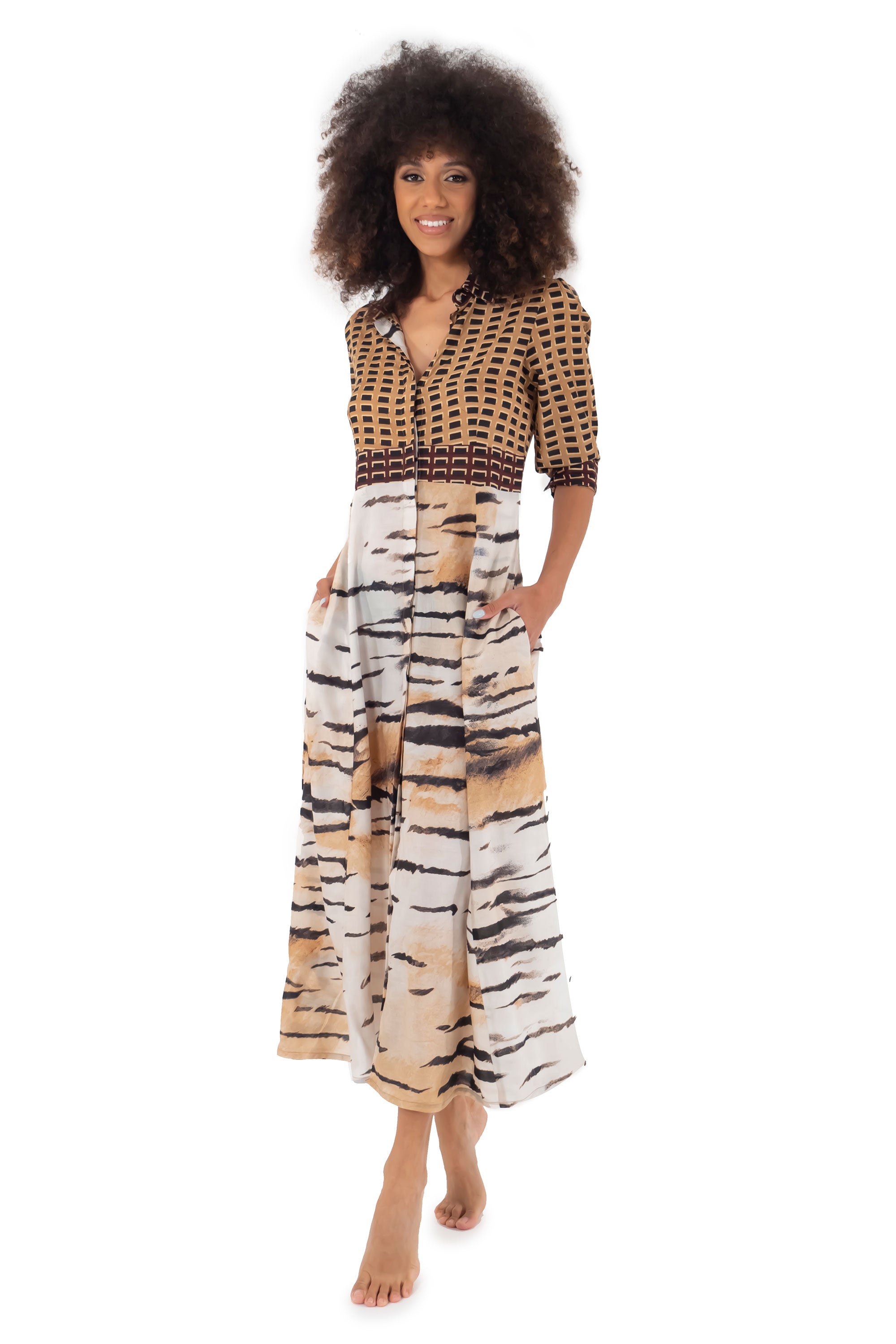 Vestito camicia marrone lungo Emma