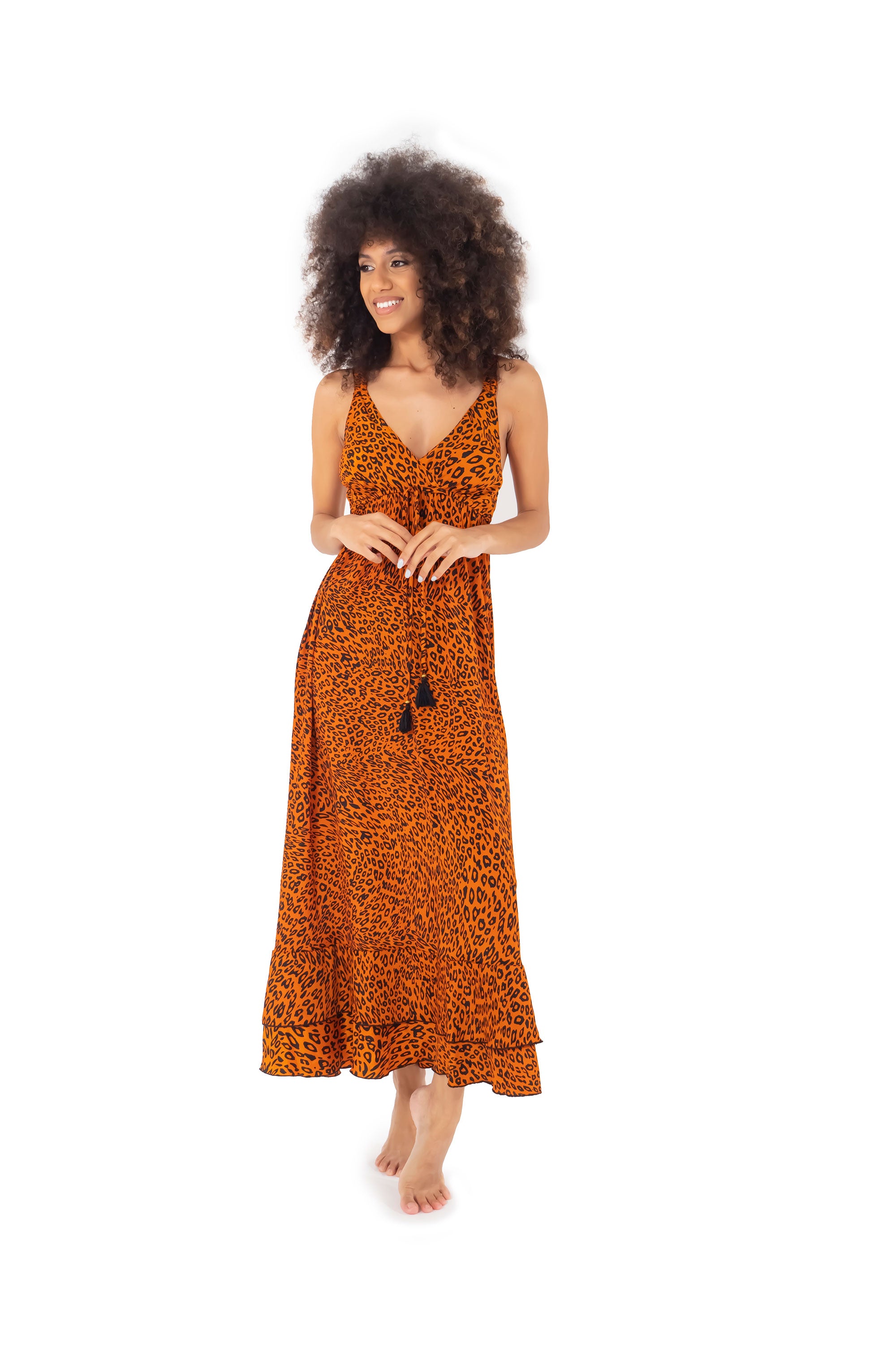 Vestito lungo leopardato con spalline Lidia