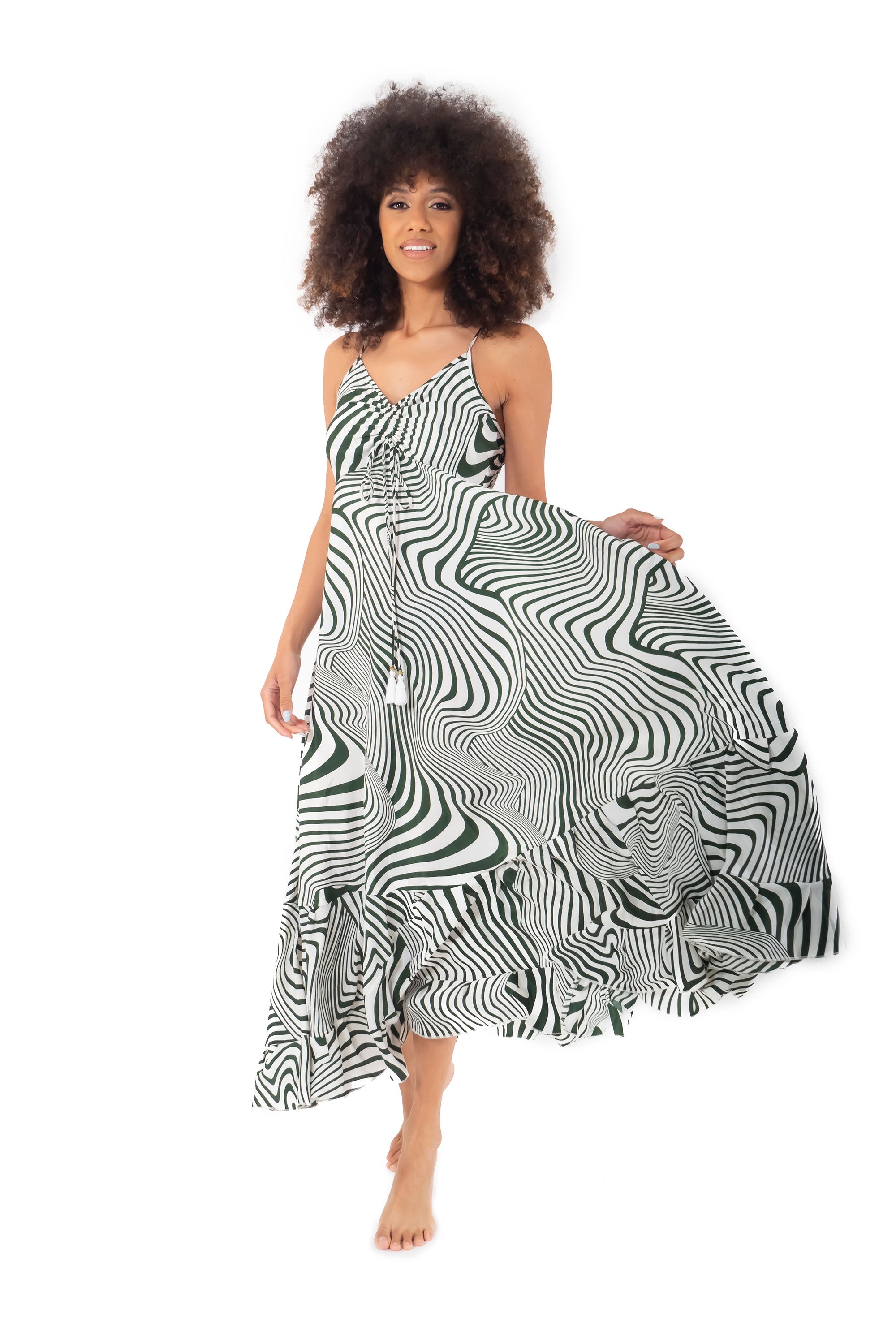 Vestito lungo verde con spalline Angie