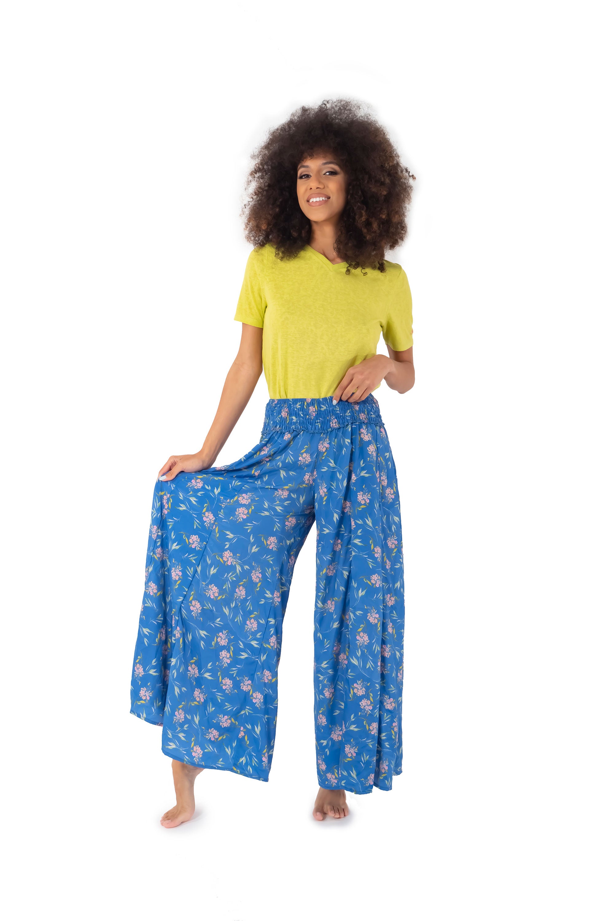 Pantaloni Palazzo a fiori - Azzurri