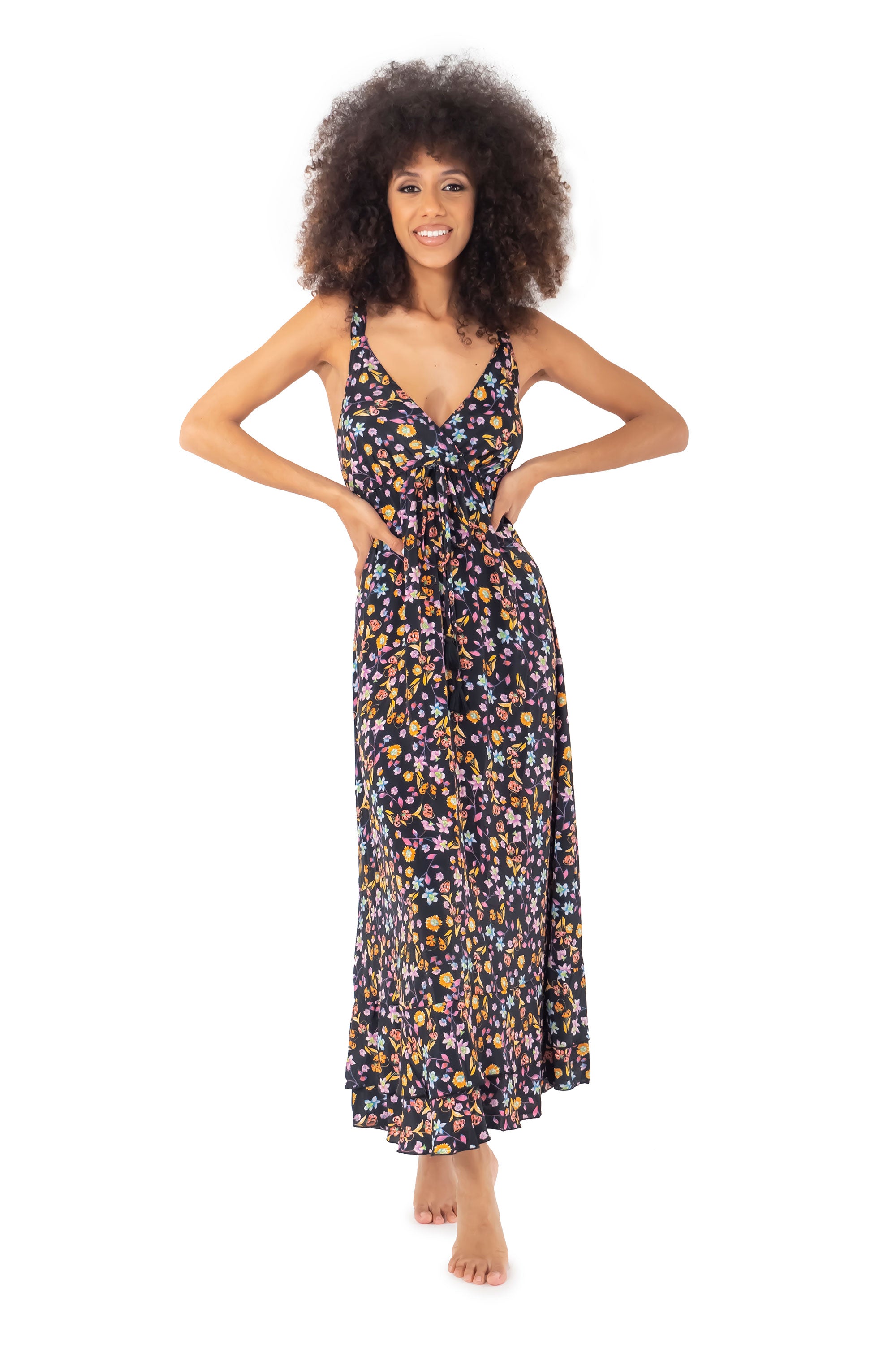 Vestito lungo a fiori con spalline Lidia