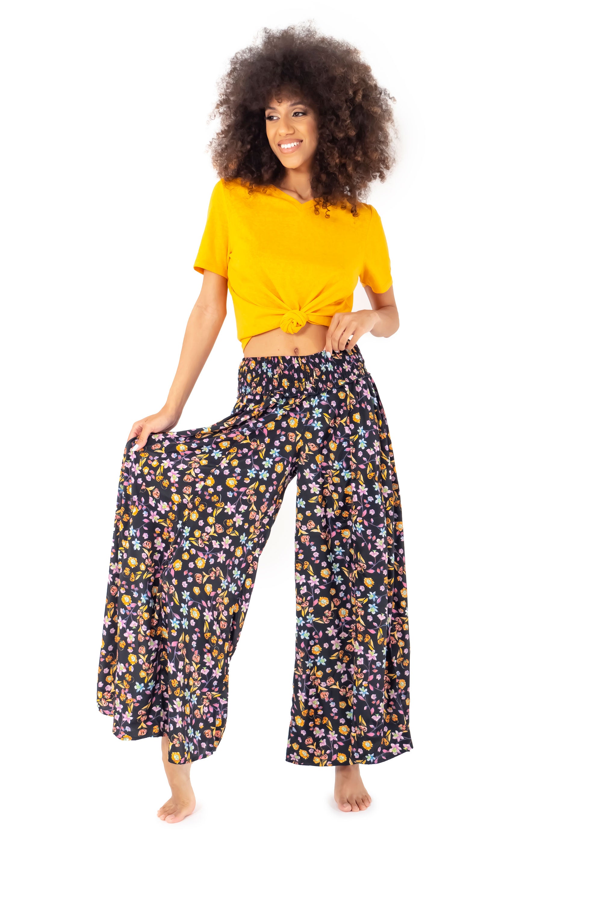 Pantaloni Palazzo a fiori - Neri