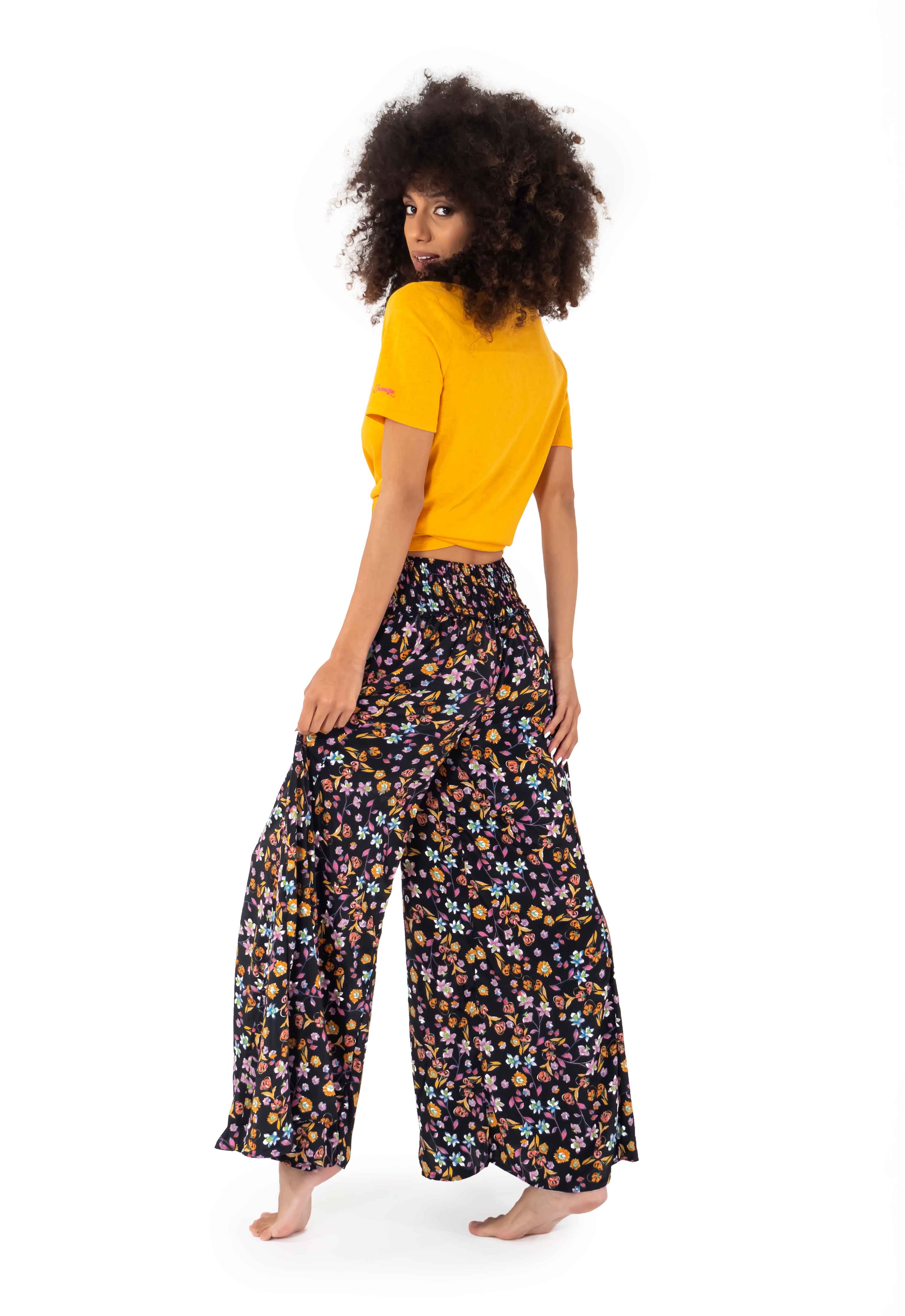 Pantaloni Palazzo a fiori - Neri